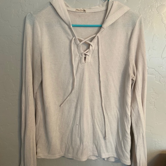 White hooded tie up pullover sweater - Picture 1 of 3